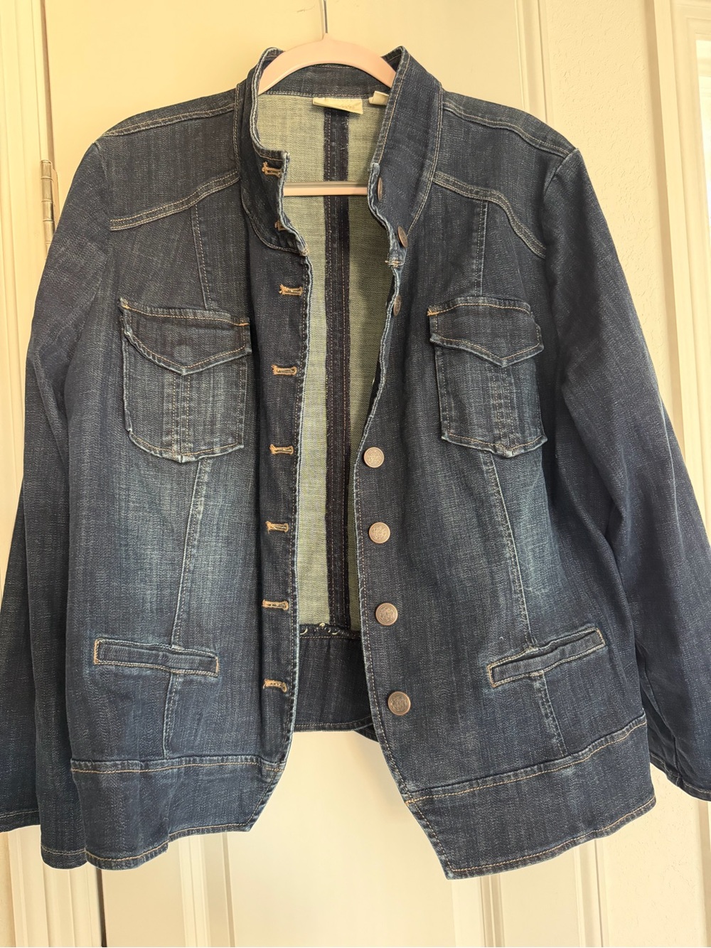 Chicos Dark Blue Denim Jacket - Classic Utility Style Size 3 (XL)